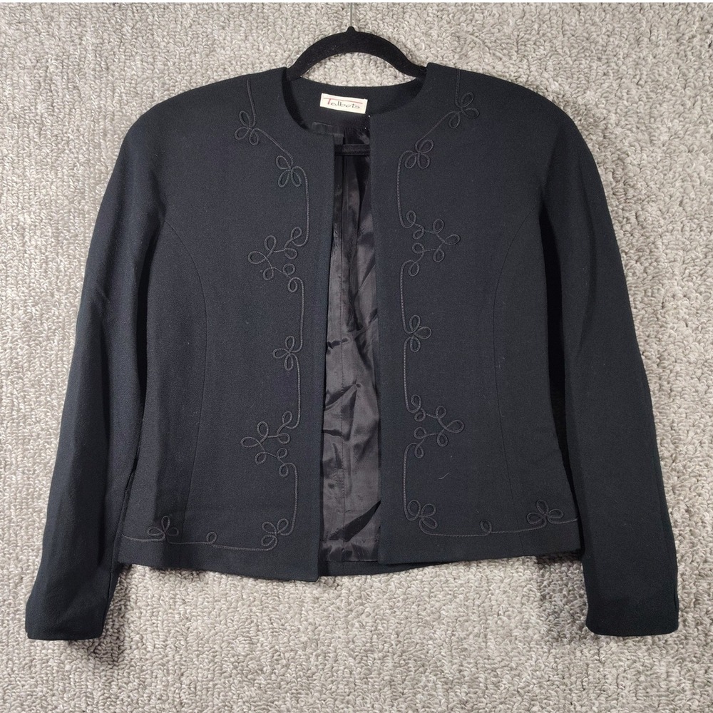 Talbots Cropped Jacket Black Wool Soutache Embroidered Women 6 Quiet Luxury